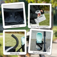 Passeggino per Cani con 2 Finestre a Rete, in Acciaio e Tessuto Oxford, 76x44x103 cm, Nero e Grigio Chiaro