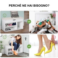 Panca Scarpiera, Mobile Portascarpe Salvaspazio con Sedile Imbottito Ribaltabile da Ingresso Legno, 80x30x47cm, Bianco