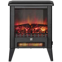 Caminetto Elettrico da 1800W con Effetto Fiamma a 3 Intensità, in Metallo e Vetro, 36x21x47 cm, Nero