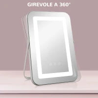 Specchio Trucco con Luci Regolabili a 3 Colori, Presa USB e Specchietto Ingranditore 10x, 31x41.5x3cm, Bianco