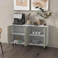Buffet da cucina mobile da archiviazione 2 armadi con ripiani regolabili, 121 x 37 x 75 cm, bianco e effetto legno grigio
