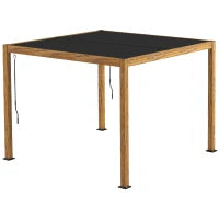 Gazebo Pergolato da Giardino, Resistente alle Intemperie, Manovella, Alluminio, 3x3m, Nero e Naturale