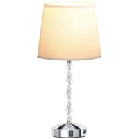 Lampada da Tavolo con Cristalli e Porta USB, in Metallo, Vetro e Poliestere, Ø23x45 cm, Bianco e Argento