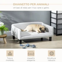 Divano per Cani Taglia Media e Piccola Vellutato con Cuscino, Braccioli e Schienale, 82x54x36 cm, Grigio Chiaro