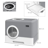 Lettiera per Gatti con Coperchio e Paletta, Doppio Ingresso e Vassoio Estraibile, 52x41x38.5 cm, Grigio