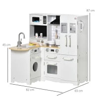 Cucina Giocattolo in Legno per Bambini 3-6 Anni con 14 Accessori, Forno e Lavandino, 82x65x87 cm, Bianco