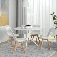Set 4 Sedie da Pranzo Stile Nordico in Plastica con Gambe in Legno e Cuscino in Finta Pelle, Bianco
