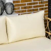 Set salotto da giardino divano 2 posti + 2 poltrone + 1 tavolino piano vetro temperato 7 cuscini crema