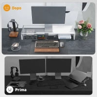 Supporto per Monitor con 2 Vani Contenitore in Legno, 100x27x15 cm, Bianco