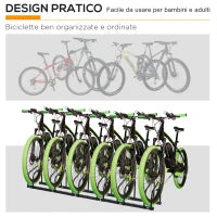 Rastrelliera Portabiciclette Parcheggio per 6 Biciclette in Acciaio, 179x33x27 cm, Nero