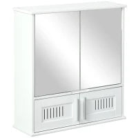 kleankin Mobiletto Bagno Pensile con Antine a Specchio, 55x17.5x60cm - Bianco