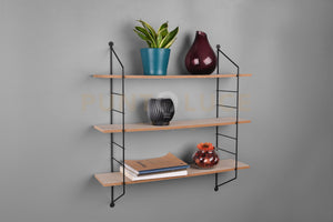 CLARA MENSOLA A MURO PORTA OGGETTI METALLO NERO CON 3 RIPIANI IN LEGNO NATURALE L.62CM H.60CM