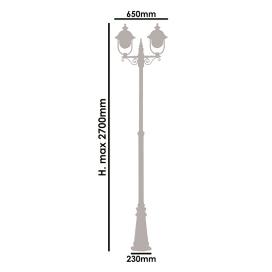 Palo Esterno Classico Tatum Alluminio Nero Rame 2 Luci E27 Ip44
