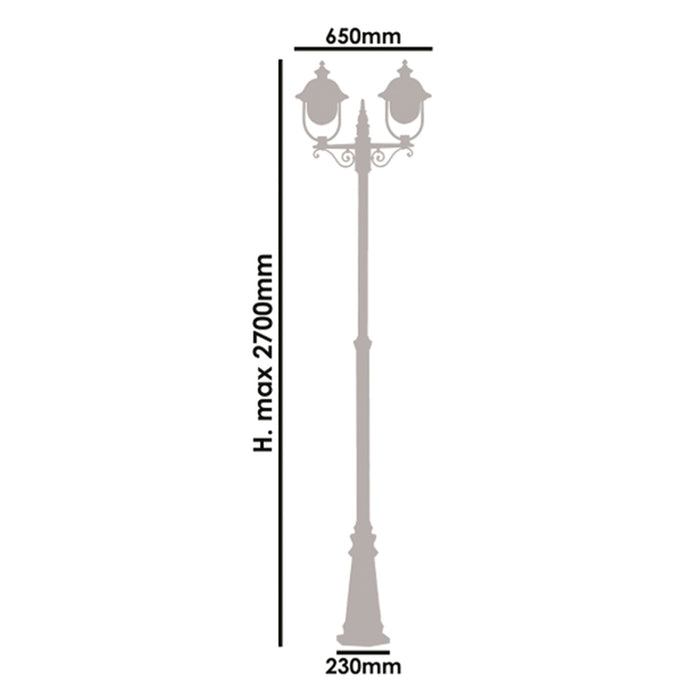Palo Esterno Classico Tatum Alluminio Nero Rame 2 Luci E27 Ip44