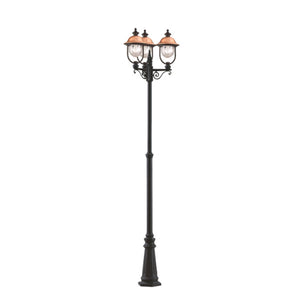 Palo Esterno Classico Tatum Alluminio Nero Rame 3 Luci E27 Ip44