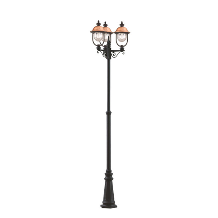 Palo Esterno Classico Tatum Alluminio Nero Rame 3 Luci E27 Ip44