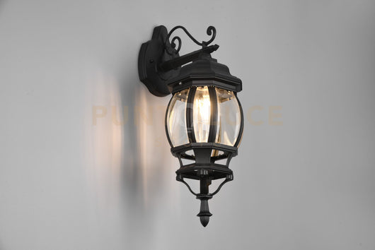 ELVO APPLIQUE DA ESTERNO DOWN BOMBATA FUSIONE DI ALLUMINIO NERA E VETRO TRASPARENTE H. 49CM IP44 1 LUCE ATTACCO E27
