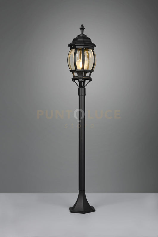 ELVO PALO DA ESTERNO BOMBATO FUSIONE DI ALLUMINIO NERA E VETRO TRASPARENTE H. 100CM IP44 1 LUCE ATTACCO E27