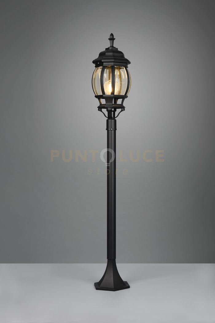 ELVO PALO DA ESTERNO BOMBATO FUSIONE DI ALLUMINIO NERA E VETRO TRASPARENTE H. 100CM IP44 1 LUCE ATTACCO E27