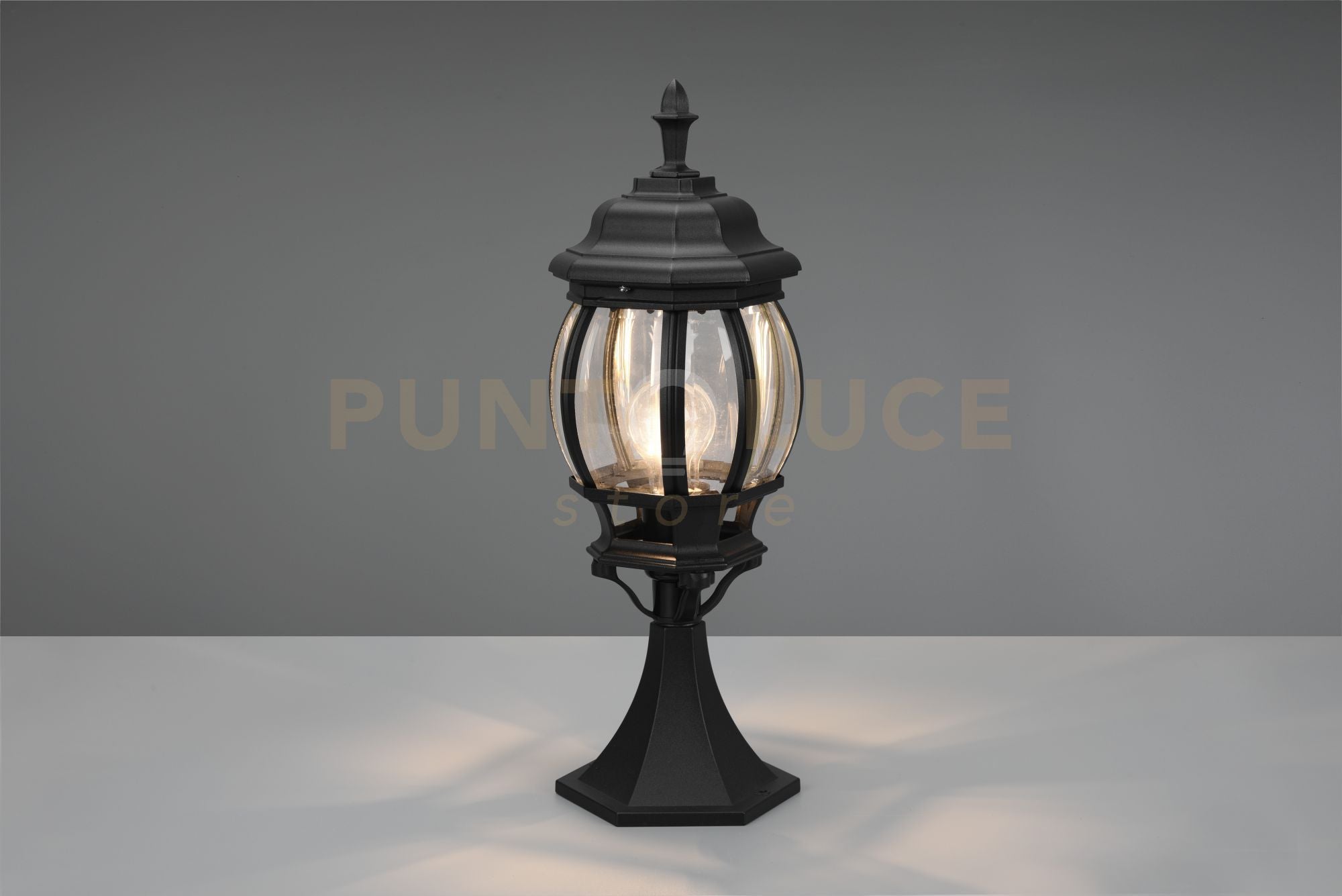 ELVO PALO SEGNAVIALI DA ESTERNO BOMBATO FUSIONE DI ALLUMINIO NERA E VETRO TRASPARENTE H. 49CM IP44 1 LUCE ATTACCO E27