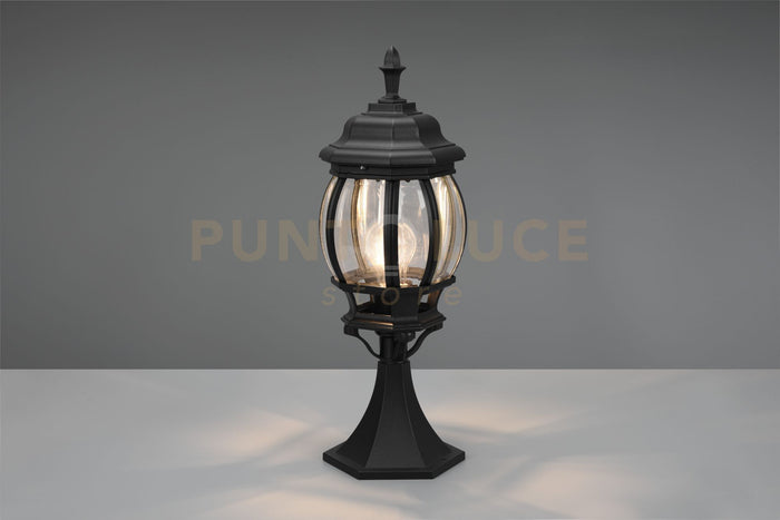 ELVO PALO SEGNAVIALI DA ESTERNO BOMBATO FUSIONE DI ALLUMINIO NERA E VETRO TRASPARENTE H. 49CM IP44 1 LUCE ATTACCO E27