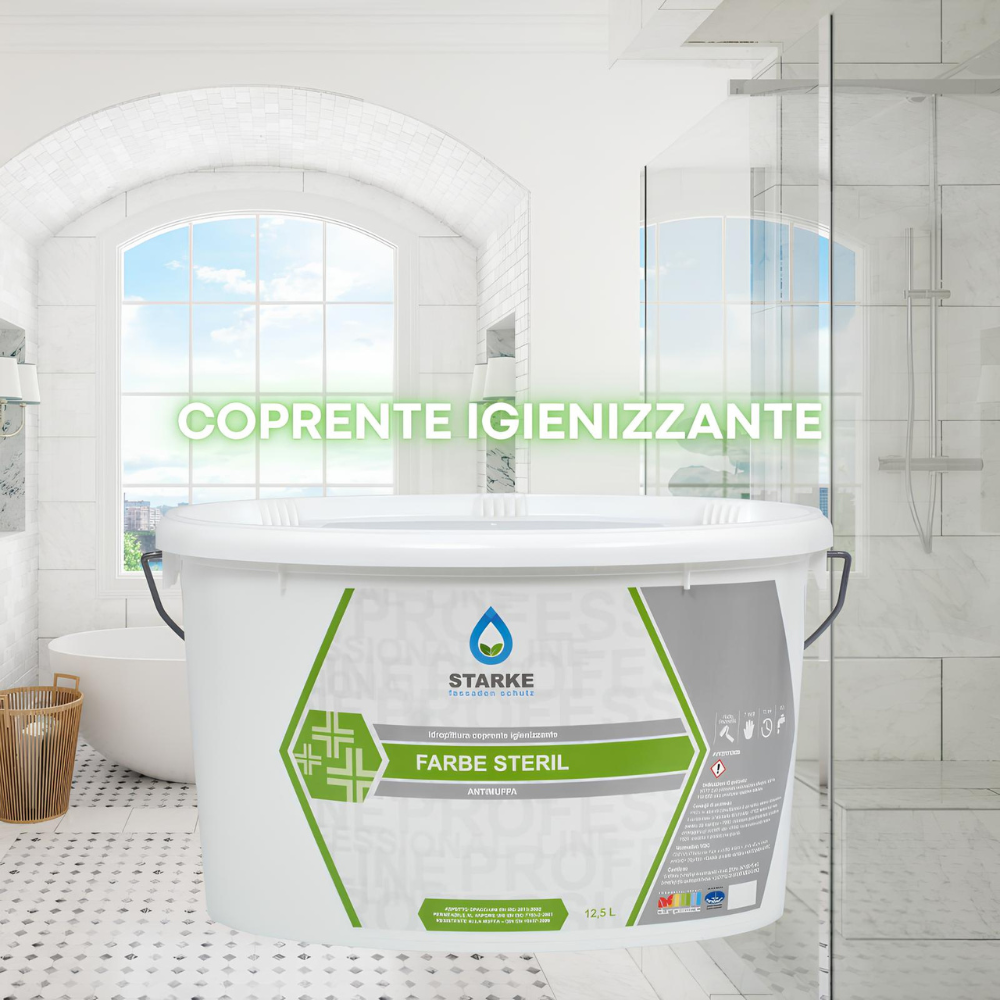 Farbe steril pittura coprente igienizzante antimuffa opaca permeabile vapore *** formato 12.5 lt, confezione 1