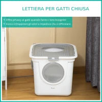 Lettiera per Gatti Chiusa a 2 Ingressi con Vassoio e Paletta, in Plastica PE, 44x55x39 cm, Bianco