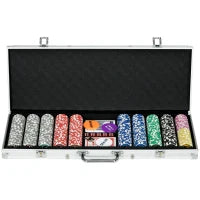 Set Poker per 9-10 Giocatori con 500 Fiches, 2 Mazzi di Carte e 5 Dadi, in Alluminio e Poliestere