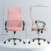 Sedia Ergonomica da Ufficio Girevole, Altezza Regolabile e Schienale a Rete, 63x65x109-119 cm, Rosa