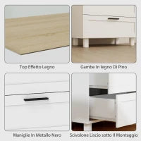 Cassettiera 3 Cassetti Moderna in Legno, 60x38x71 cm, Bianca e color Legno