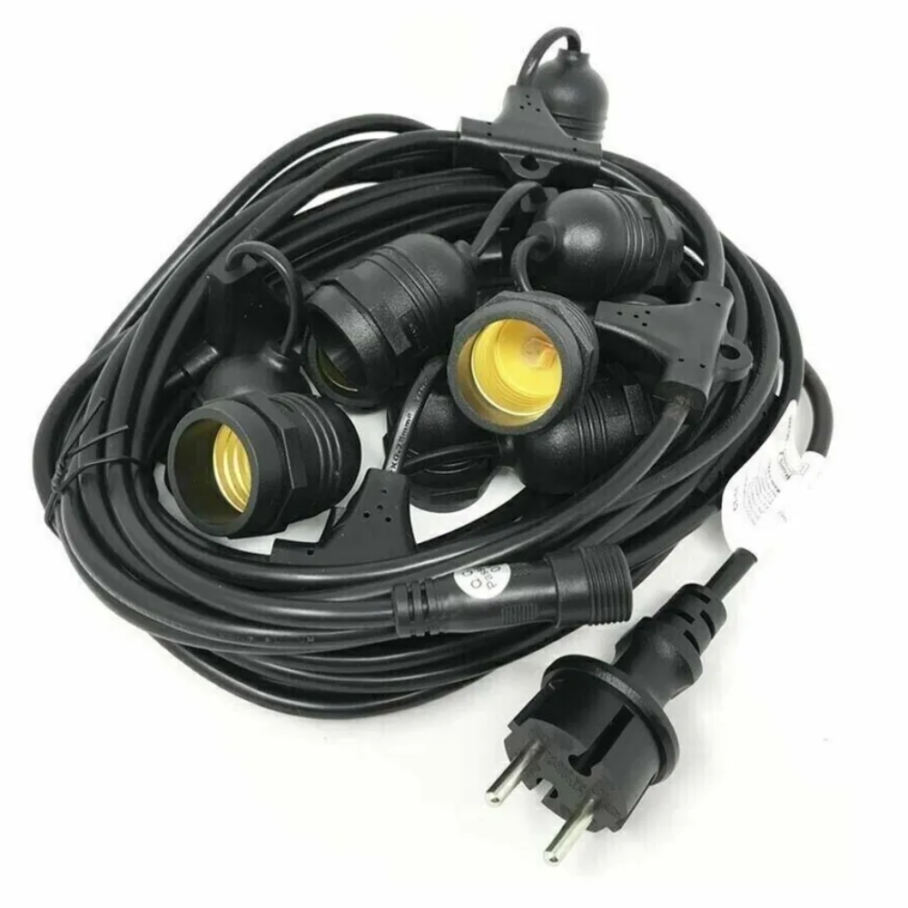 Catena luminosa da esterno 15 portalampade e27 14,4mt prese fisse lampadine non incluse