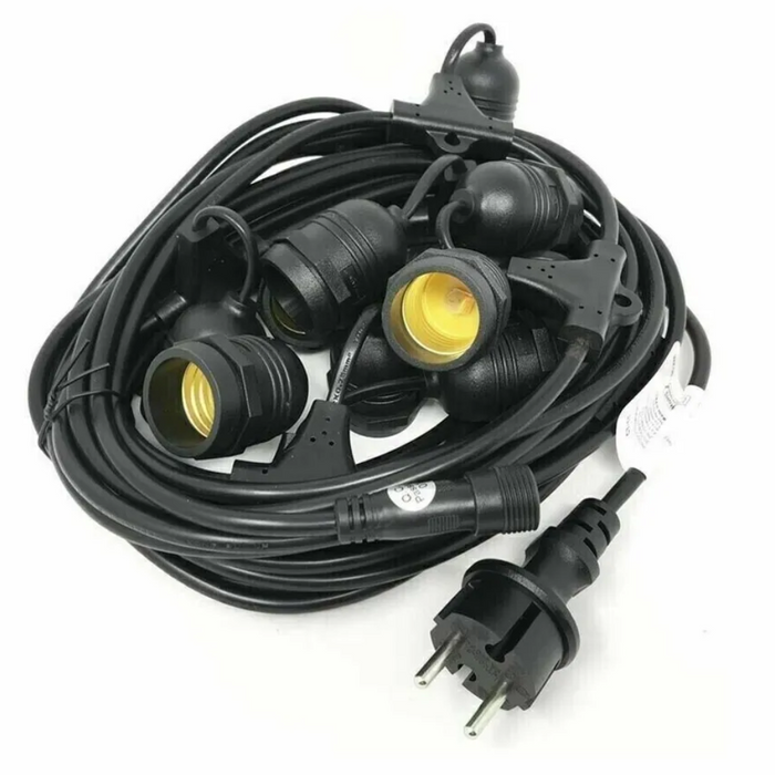Catena luminosa da esterno 15 portalampade e27 14,4mt prese fisse lampadine non incluse