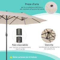 Ombrellone Doppio da Giardino 4.6x2.7 m a 12 Stecche con Prese d'Aria e Manovella, Ombrellone per Esterni in Acciaio e Poliestere, Anti UV, Beige