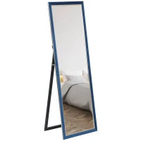 Specchio a Figura Intera 150x50 cm con Cornice in Velluto e Supporto per Soggiorno Camera da Letto Blu
