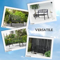 Panchina da Giardino in Metallo con Schienale Decorato, 127x60x87cm - Nero