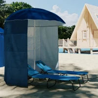 Ombrellone da Spiaggia con Tenda Integrata, in Metallo e Poliestere, Ø220x220 cm, Blu
