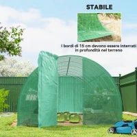 Serra per Orto a Tunnel con Porta e 8 Finestre, Serra da Giardino in PE e Metallo Zincato, per Coltivazaione Piante, 600x300x200cm