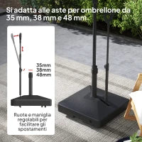 Base per Ombrellone in HDPE con Maniglia e Ruote e Riempibile con Acqua o Sabbia, 60x60x100 cm, Nero