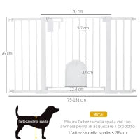 Cancelletto per Cani Estensibile con Porta a Chiusura Automatica, in Metallo e ABS, 75-131x76 cm, Bianco