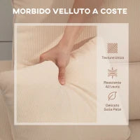 Divano Letto Angolare con Vano Contenitore, Rivestimento in Velluto a Coste e 2 Cuscini, 205x135x76 cm, Beige