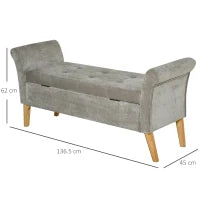 Panca Fondoletto con Vano Contenitore in Stile Vintage, Pouf imbottito, Panca per Ingresso e Camera con Braccioli, Grigio