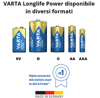Varta batteria longlife power ministilo aaa alcalina blister 4 pezzi