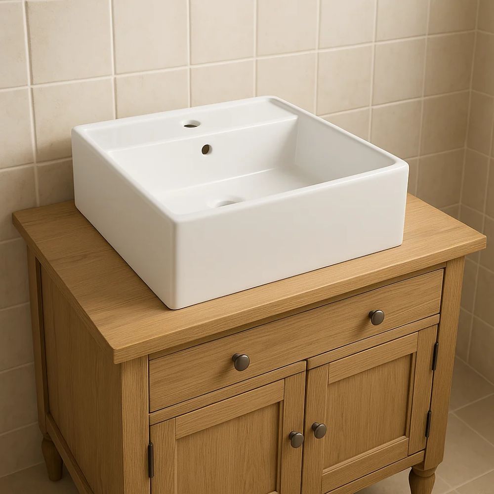 Lavabo d'appoggio ceramica bianco lavandino lavello arredo bagno 2 misure *** misure 51x46x16 cm, confezione 1