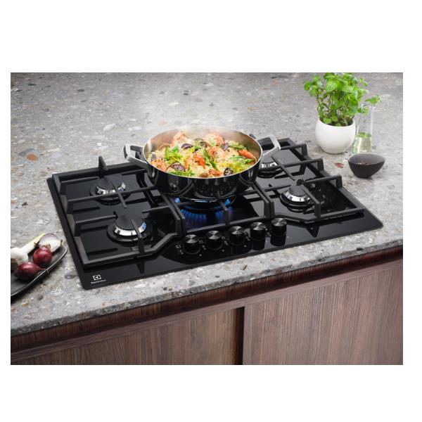 Piano Cottura A Gas Electrolux EGG7536K 5 Fuochi (L74xP51) Vetro Temperato Nero