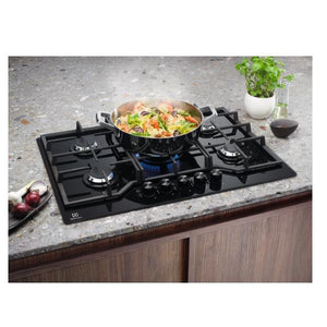 Piano Cottura A Gas Electrolux EGG7536K 5 Fuochi (L74xP51) Vetro Temperato Nero