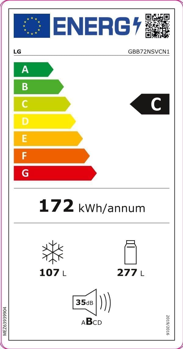 Frigorifero Combinato LG GBB72NSVCN1 384 Litri Classe C (A203xL59,5xP67,5) Total No Frost Inox