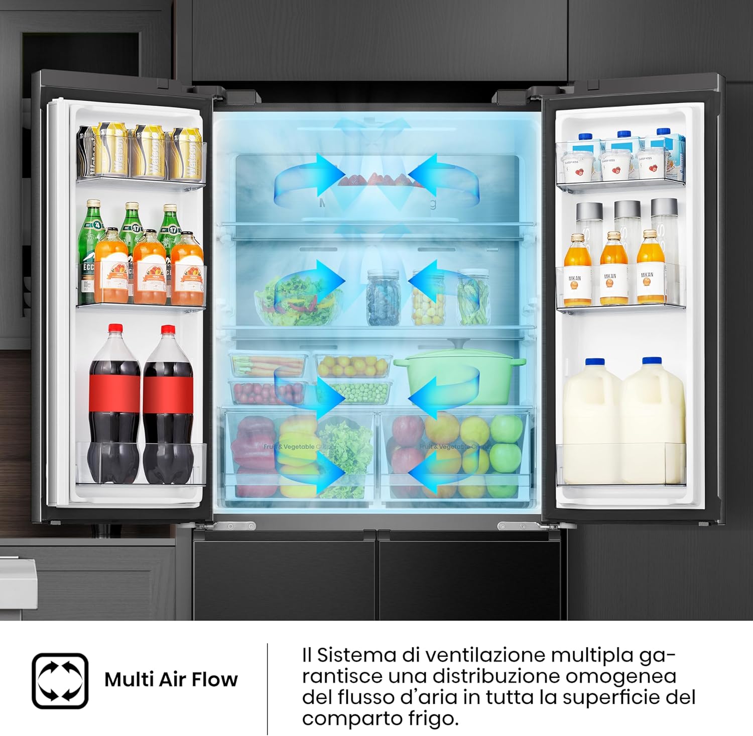 Frigorifero Multidoor 4 porte A Libera Installazione Hisense RQ5P470SAFE 483 Litri Classe E (A178,5xL79,4xP69,8) Total No Frost Nero