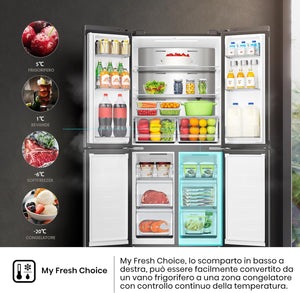 Frigorifero Multidoor 4 porte A Libera Installazione Hisense RQ5P470SAFE 483 Litri Classe E (A178,5xL79,4xP69,8) Total No Frost Nero