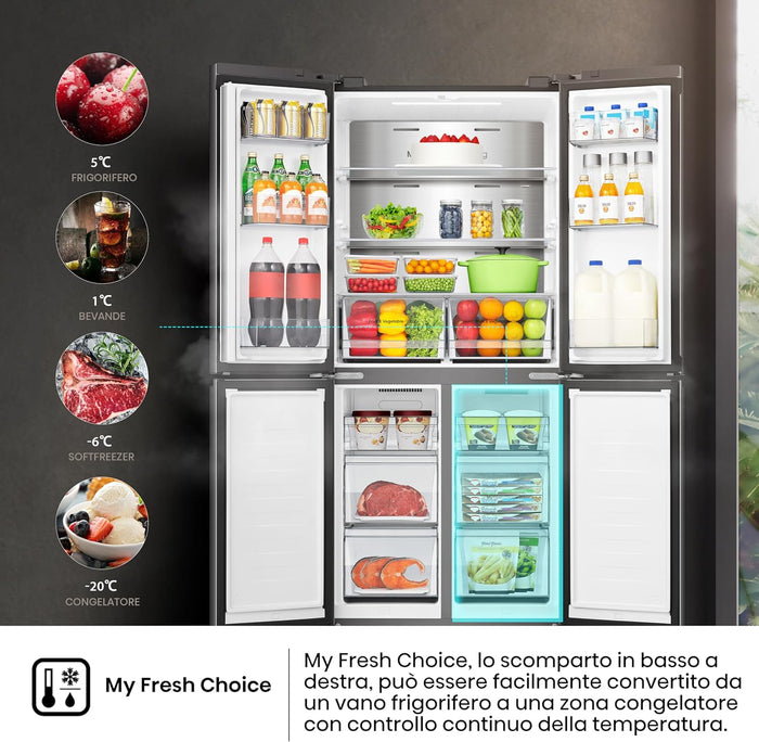 Frigorifero Multidoor 4 porte A Libera Installazione Hisense RQ5P470SAFE 483 Litri Classe E (A178,5xL79,4xP69,8) Total No Frost Nero