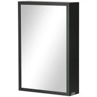 kleankin Specchiera Bagno in Acciaio con Armadietto a 3 Ripiani e Chiusura Ammortizzata, 40x12x60 cm, Nero